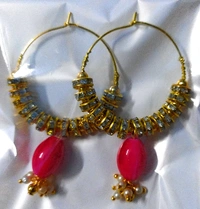 NIBRAS Red Rhinestone Spacers Beads Drop Hoop Earrings - B09JKJPSS2, 10 gm, 6.5cm x 4cm x 1cm